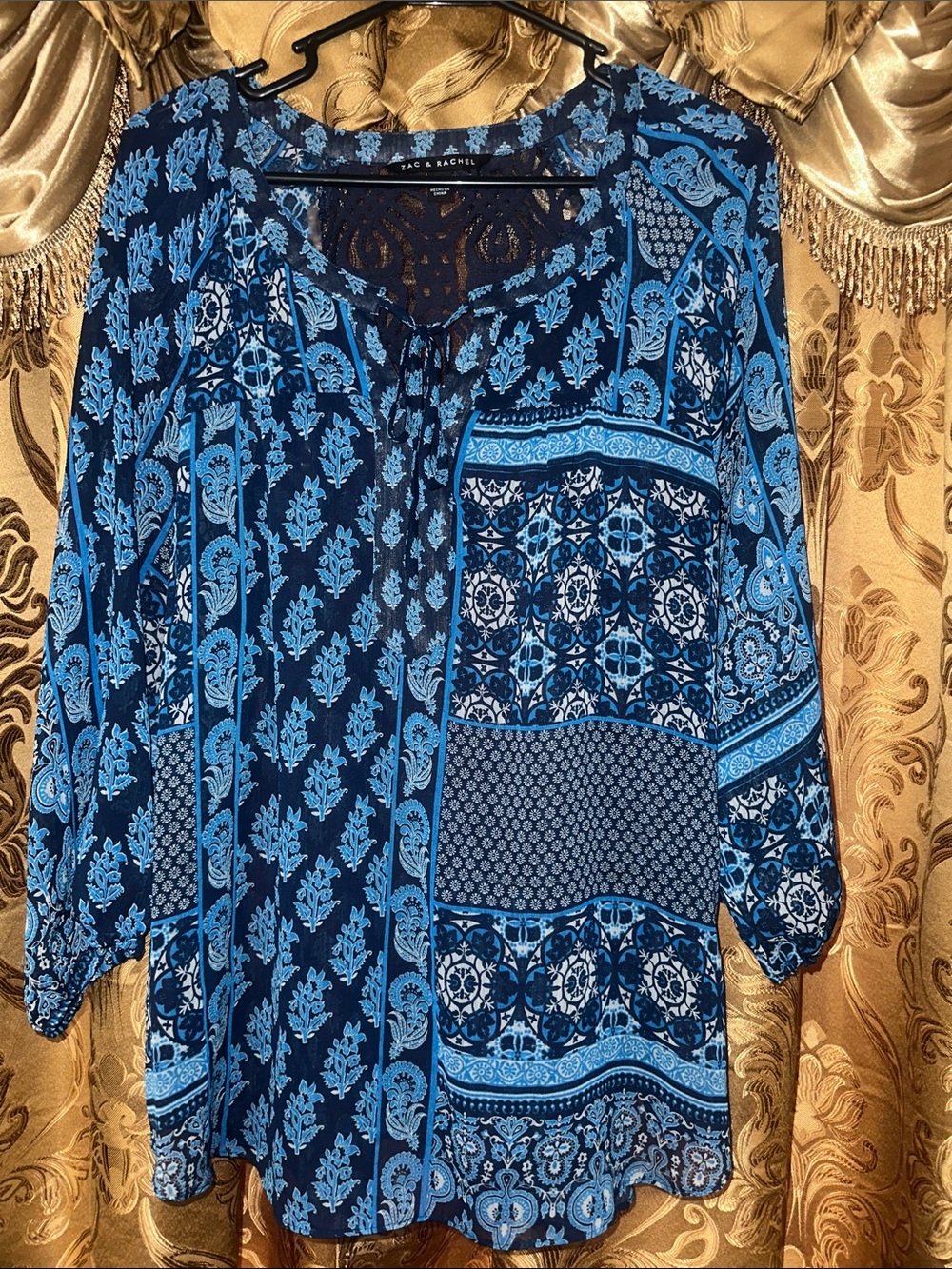 Zac & Rachel Navy and Light Blue Paisley Patchwork Tunic